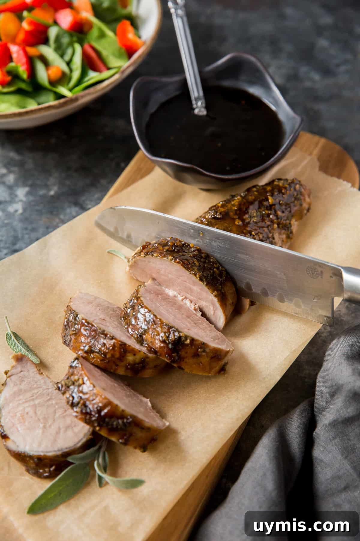 Balsamic Glazed Pork Tenderloin Recipe 5 Sliced balsamic glazed pork tenderloin.
