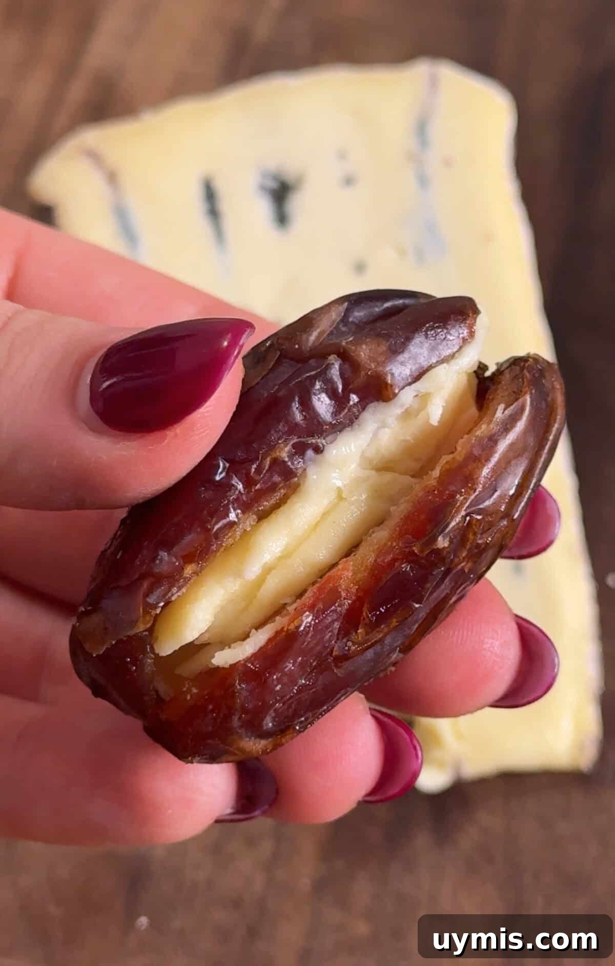 Dates stuffed with blue cheese before baking