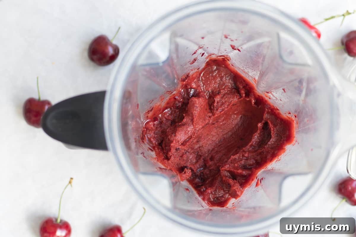 blended cherry puree in a vitamix
