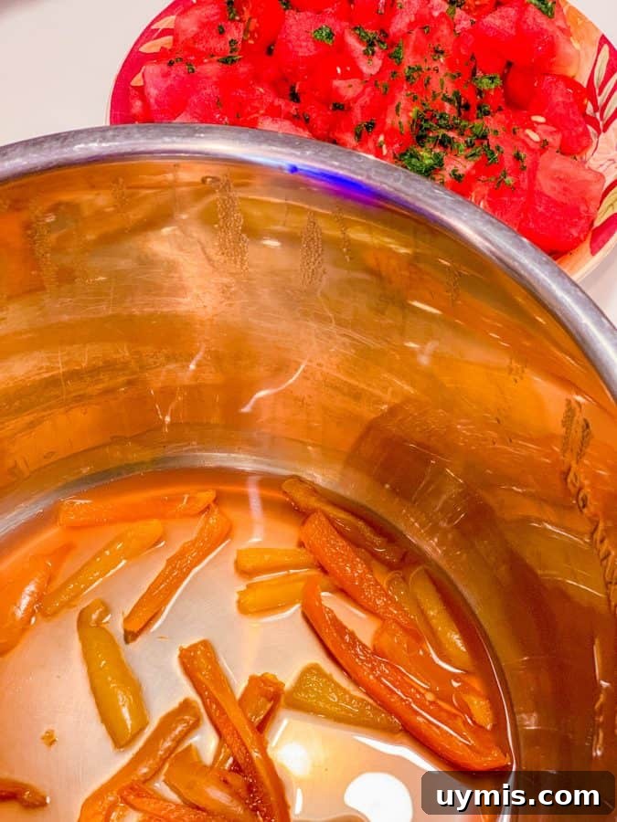 Southern Tomato and Watermelon Salad Recipe 3 Sweet pickled peppers for Southern tomato watermelon salad