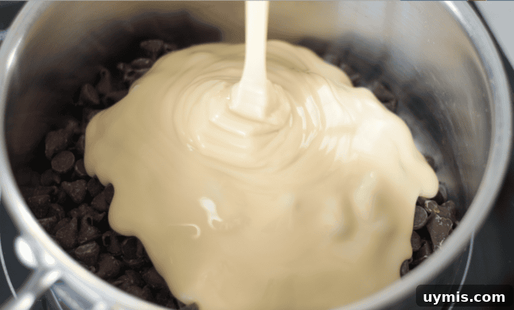 sweetened condensed milk pouring into pan