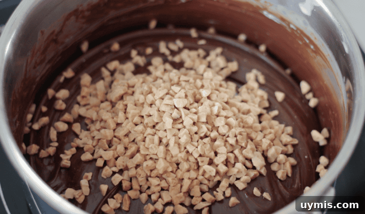 heath toffee bits in pan