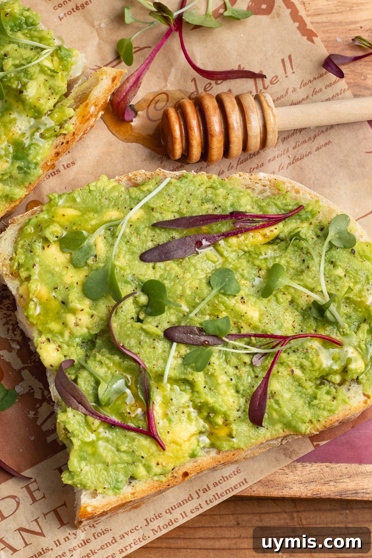 Hot Honey Avocado Toast Recipe 7 This is a picture of an avocado toast close-up.