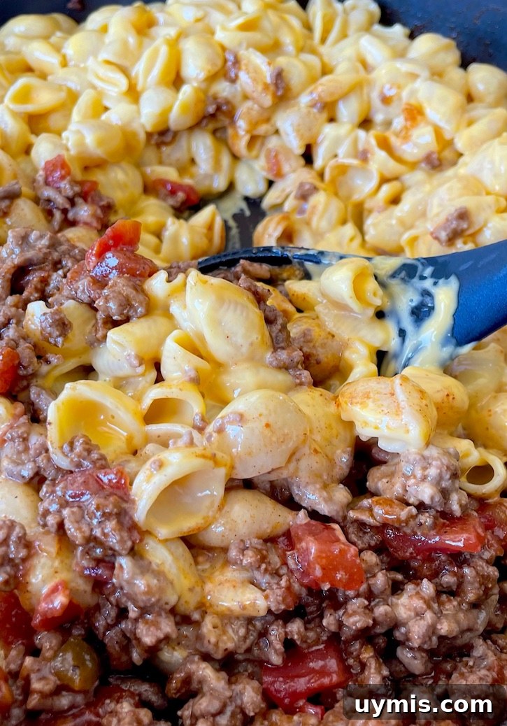 Taco Macaroni and Cheese Skillet Dinner 8 Easy taco macaroni and cheese dinner served as a comforting family meal.