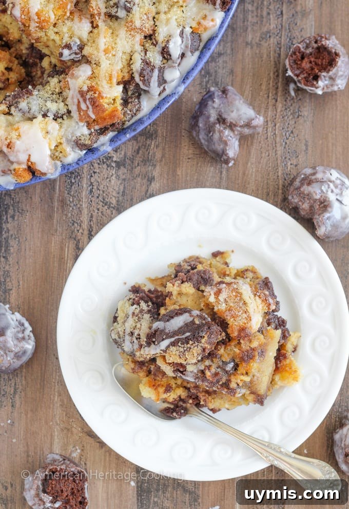 Coffee Donut Bread Pudding with Glazed Donuts 7 Baked Coffee Donut Bread Pudding with crisp sugar topping.