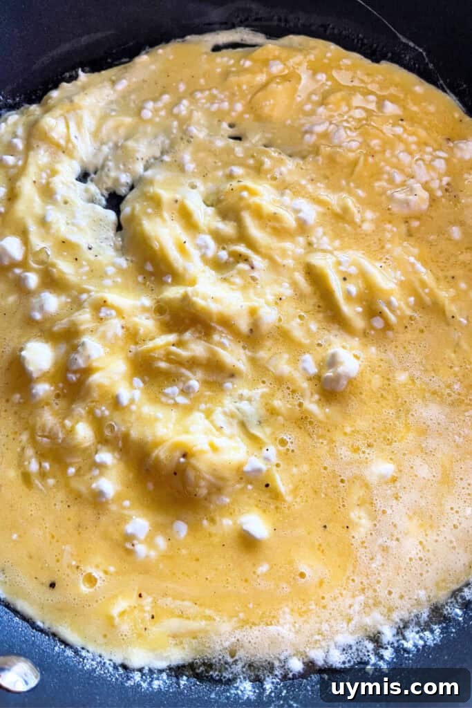 loose scrambled eggs in a skillet