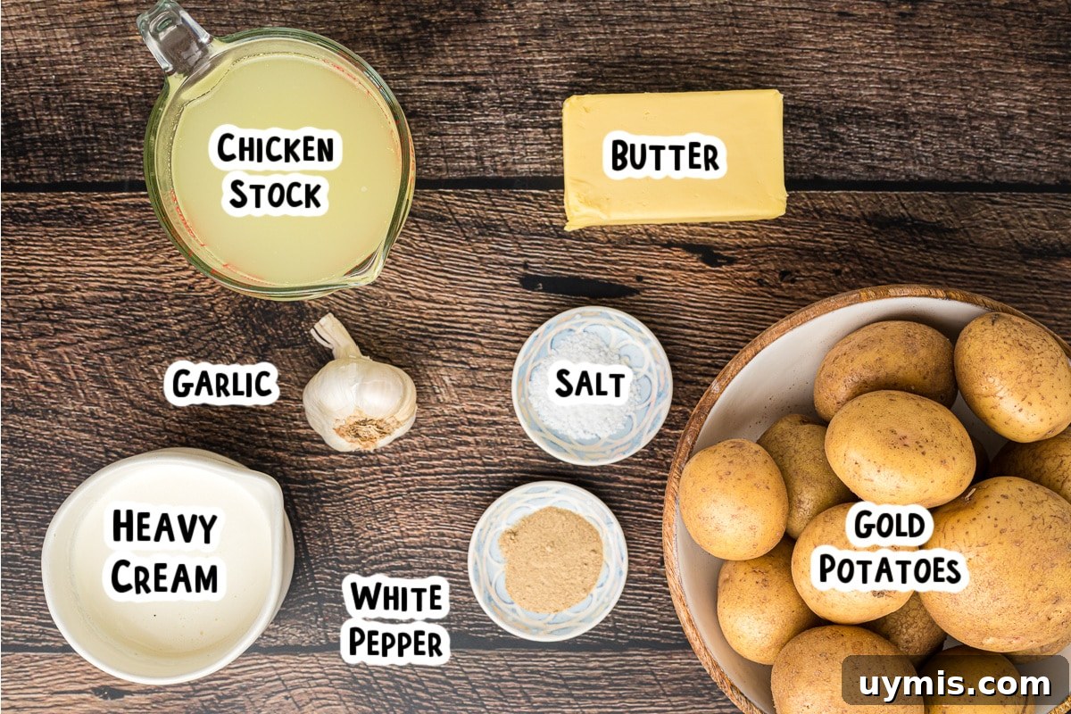 Ingredients for mashed potatoes on a table