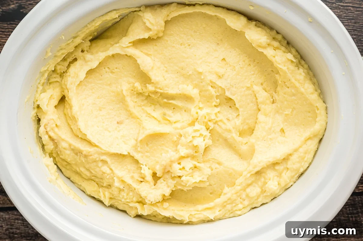 Overhead shot of cooked mashed potatoes