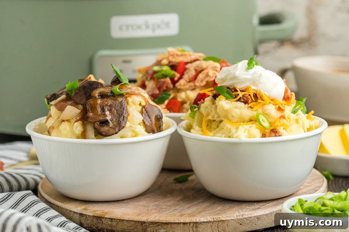 Bowls of mashed potatoes with deluxe toppings