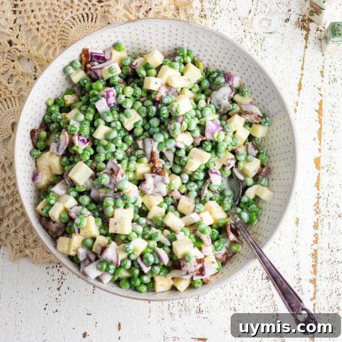 Old Fashioned Sloppy Joes Recipe 10 Overhead view of a bowl of pea salad