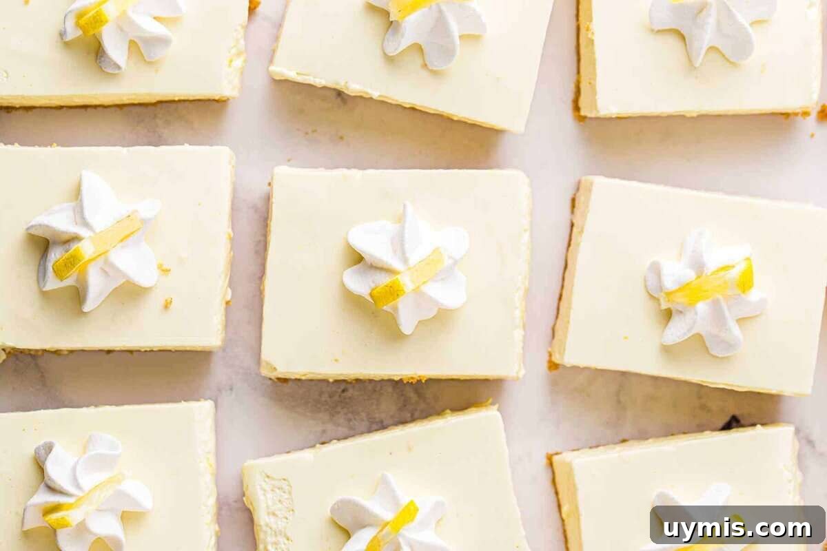 Labor Day Dessert Recipes for Summer Cookouts 4 overhead slices of no bake lemon cheesecake garnished with whipped cream