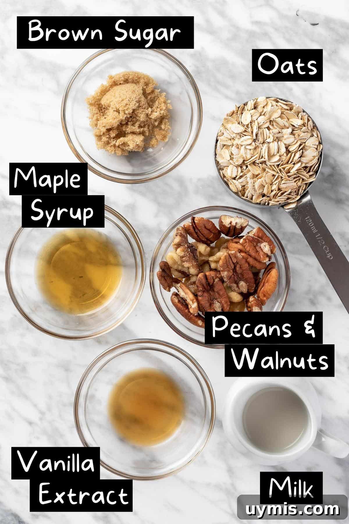 The ingredients needed to make the oats.