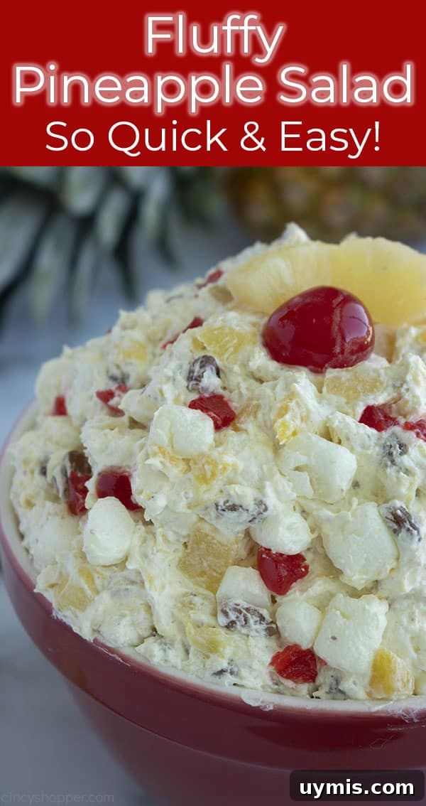 Fluffy Pineapple Salad with Marshmallows and Whipped Cream 14 Fluffy Pineapple Salad long image with text