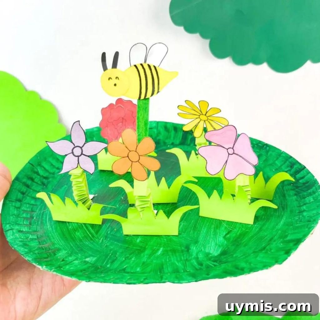 16 Paper Flower Crafts to Make This Spring 4 Paper Plate Flower Garden & Bee Craft