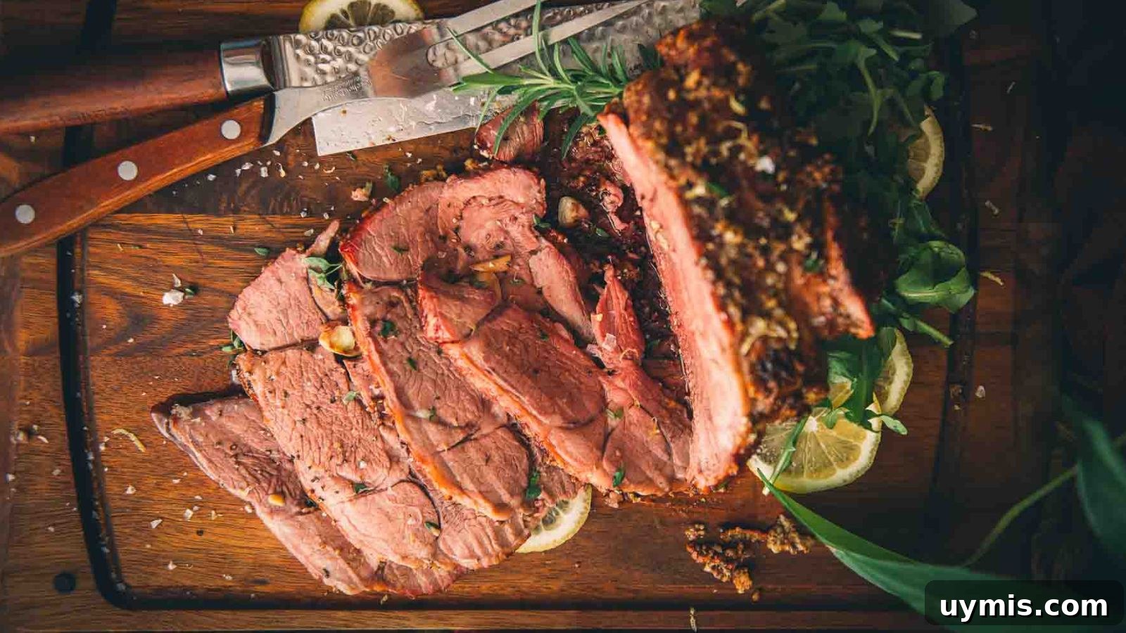 21 Elegant Easter Main Courses for a Stunning Holiday Table 13 Smoked leg of lamb sliced showing rosy interior and rich smoky crust.