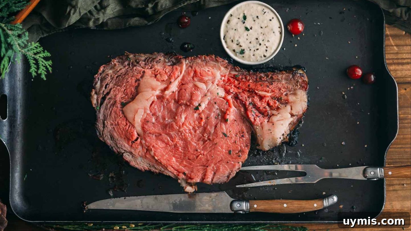 21 Elegant Easter Main Courses for a Stunning Holiday Table 16 Smoked prime rib with seasoned crust sliced into thick juicy pieces on a cutting board.