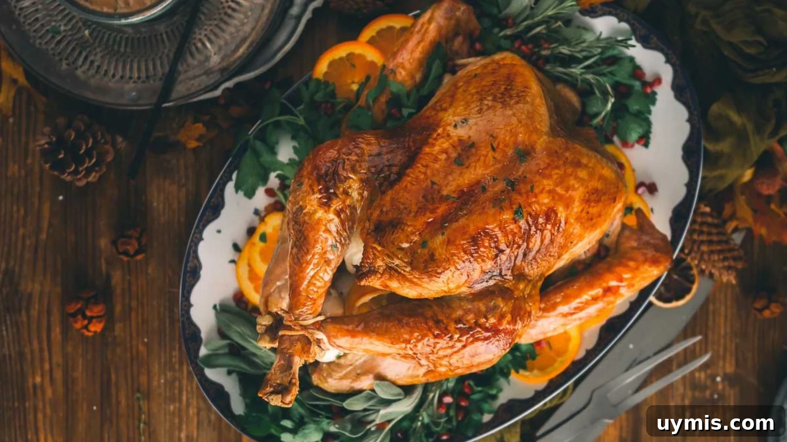 21 Elegant Easter Main Courses for a Stunning Holiday Table 22 Oven roasted turkey with browned skin and herbs scattered around the platter.
