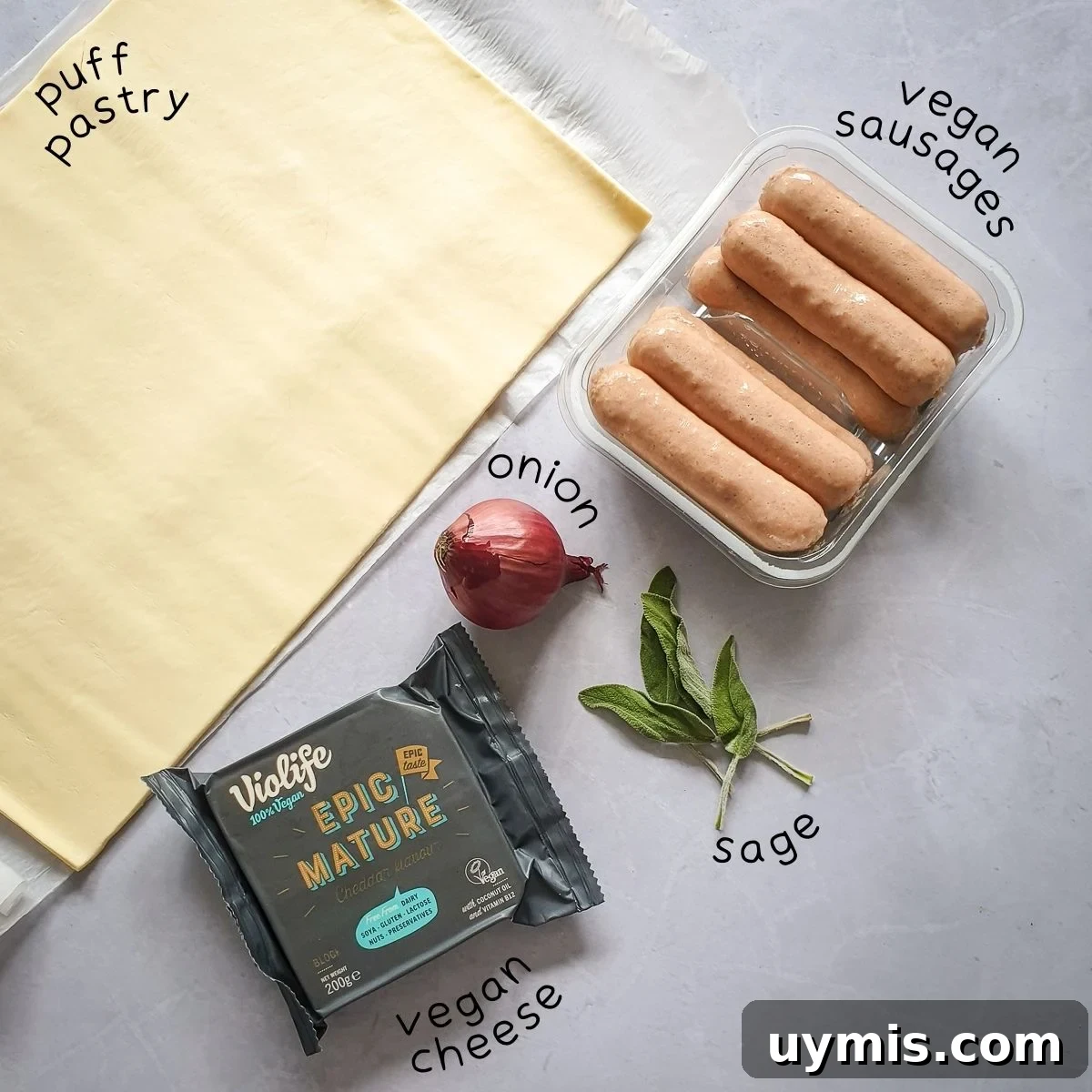 Vegan Sausage Rolls with Sage and Red Onion Recipe 3 ingredients for vegan sausage rolls