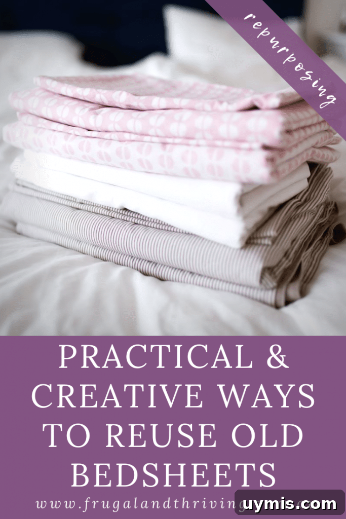 25 Creative Uses for Old Bed Sheets Around the Home 7 Pinterest pin showing practical ways to reuse bedsheets