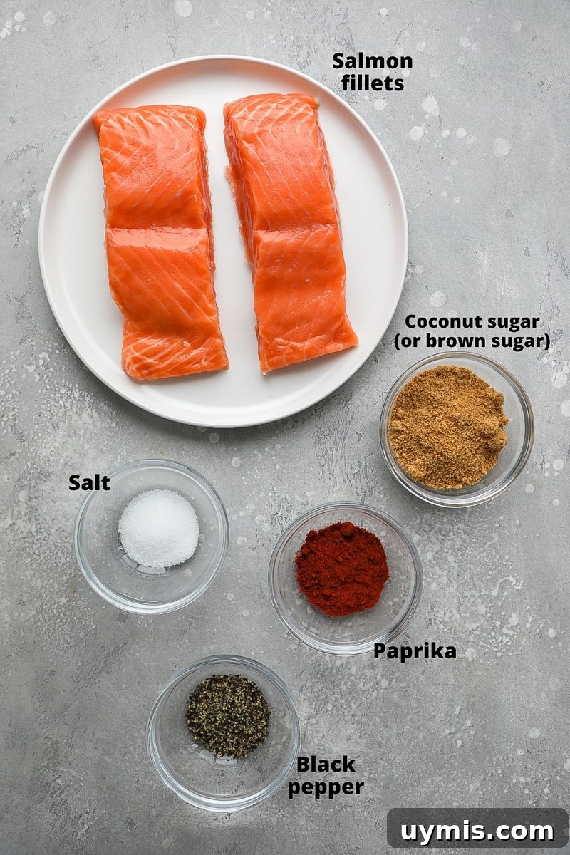 Oven-Baked Brown Sugar-Spiced Salmon 3 Ingredients used to make sweet & spicy rubbed salmon in the oven