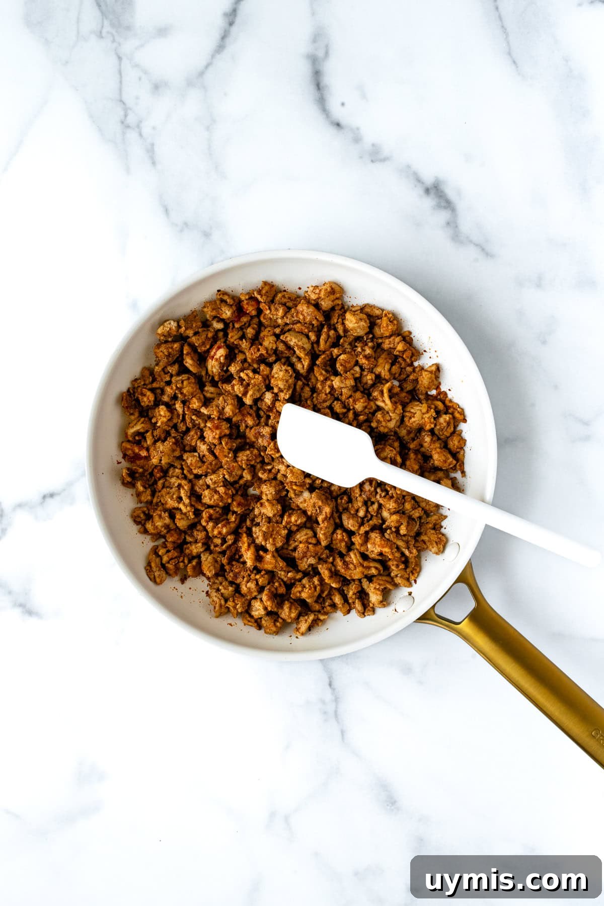 Homemade Ground Turkey Taco Seasoning Mix 6 Ground Turkey Taco Meat in a white skillet.