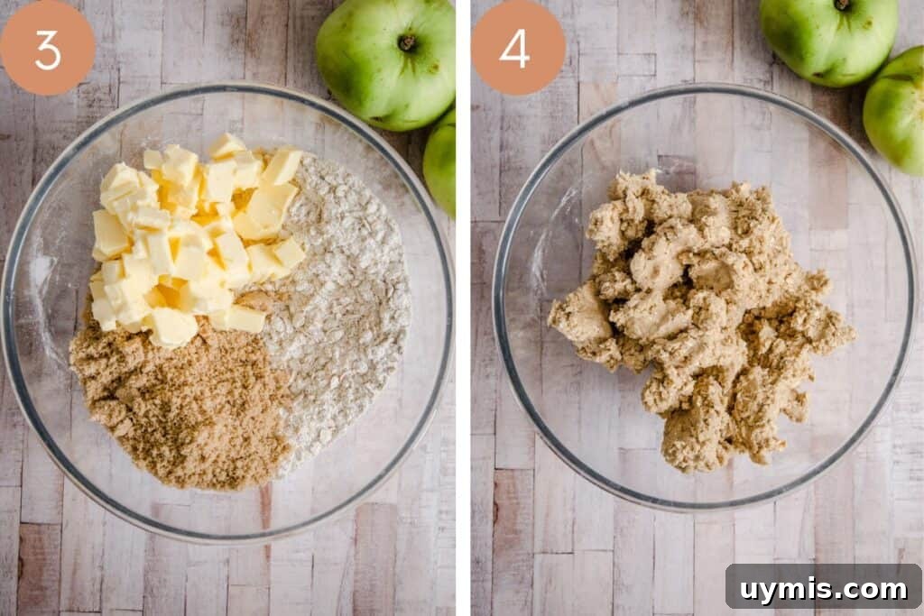 Gluten Free Apple Cranberry Oat Bars Recipe 5 two images of the bowl of dough for apple cranberry bars
