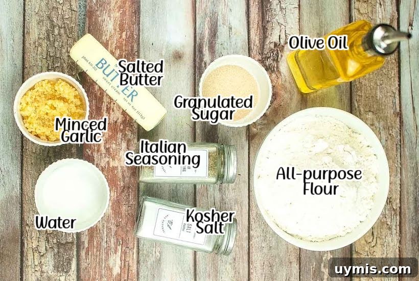 Crispy Air Fryer Focaccia Bread Recipe 3 Ingredients to make focaccia bread in the air fryer, with labels.