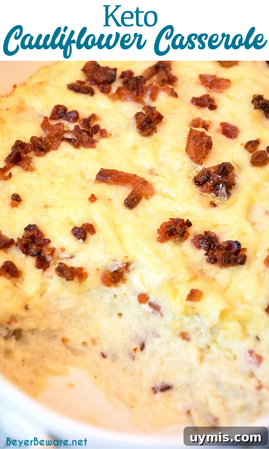Loaded Keto Mashed Cauliflower Casserole 2 Keto cauliflower casserole is a loaded mashed cauliflower with white cheddar cheese and bacon to substitute for your mashed potatoes.
