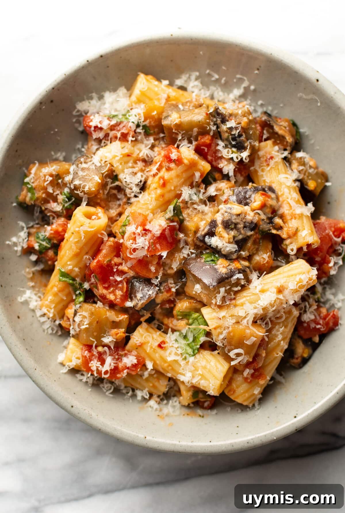 Pasta alla Norma: Spicy Sicilian Eggplant Pasta 2 a bowl of pasta alla norma