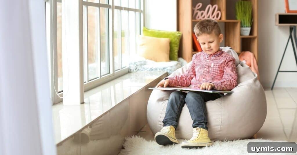 Free Printable Summer Reading Log to Keep Kids Reading 3 boy reading a book in a bean bag