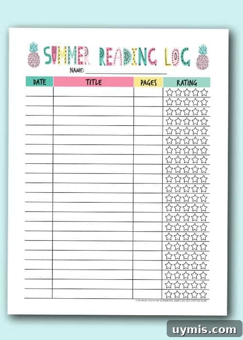 Free Printable Summer Reading Log to Keep Kids Reading 6 cute summer reading log for kids